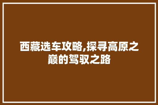 西藏选车攻略,探寻高原之巅的驾驭之路
