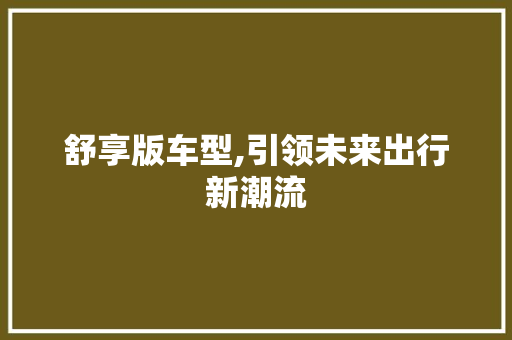 舒享版车型,引领未来出行新潮流