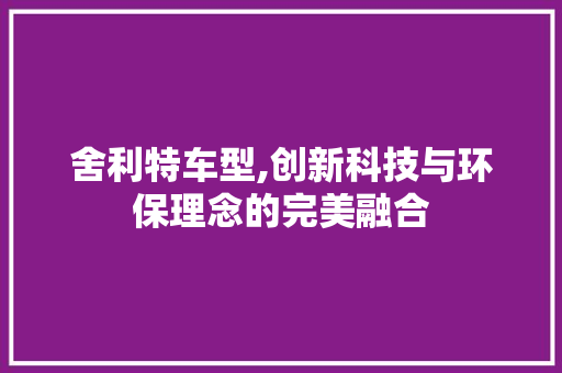 舍利特车型,创新科技与环保理念的完美融合