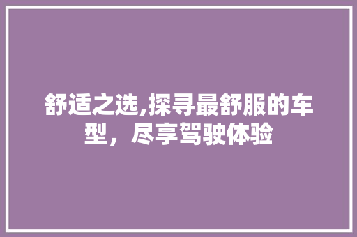 舒适之选,探寻最舒服的车型，尽享驾驶体验
