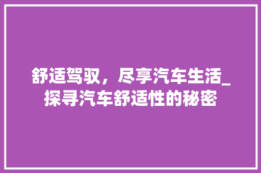 舒适驾驭，尽享汽车生活_探寻汽车舒适性的秘密