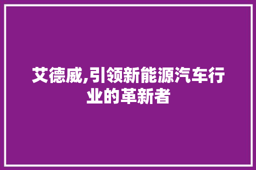 艾德威,引领新能源汽车行业的革新者