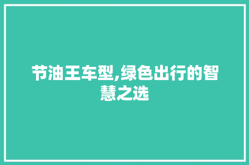 节油王车型,绿色出行的智慧之选