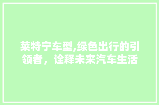 莱特宁车型,绿色出行的引领者，诠释未来汽车生活