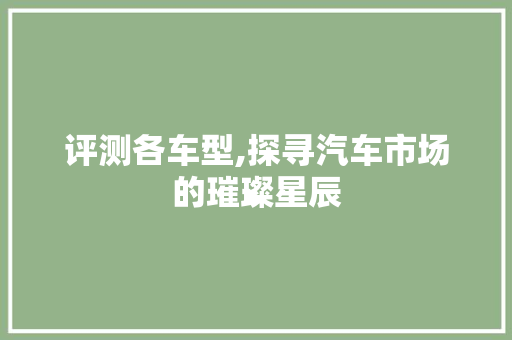 评测各车型,探寻汽车市场的璀璨星辰
