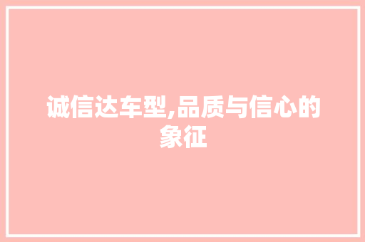 诚信达车型,品质与信心的象征