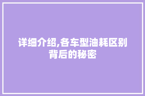 详细介绍,各车型油耗区别背后的秘密