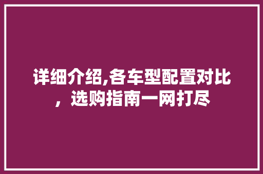 详细介绍,各车型配置对比，选购指南一网打尽
