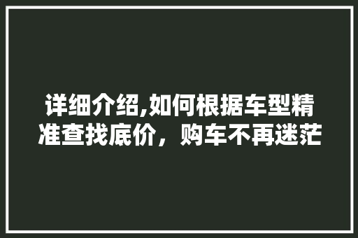 详细介绍,如何根据车型精准查找底价，购车不再迷茫