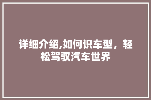 详细介绍,如何识车型，轻松驾驭汽车世界