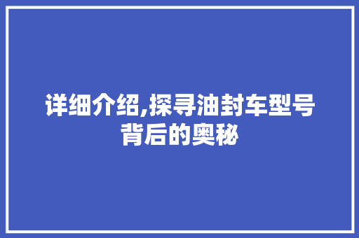 详细介绍,探寻油封车型号背后的奥秘