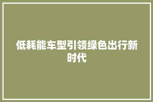 低耗能车型引领绿色出行新时代