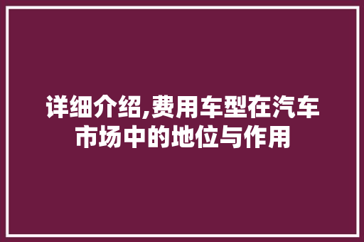详细介绍,费用车型在汽车市场中的地位与作用 蓄电池配件