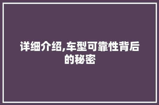 详细介绍,车型可靠性背后的秘密