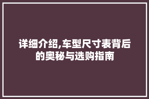 详细介绍,车型尺寸表背后的奥秘与选购指南