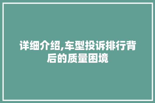 详细介绍,车型投诉排行背后的质量困境