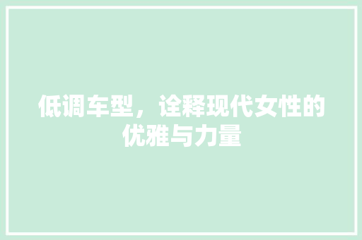 低调车型，诠释现代女性的优雅与力量