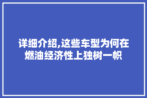 详细介绍,这些车型为何在燃油经济性上独树一帜
