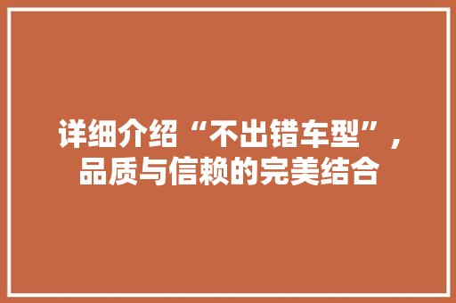 详细介绍“不出错车型”,品质与信赖的完美结合