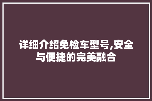 详细介绍免检车型号,安全与便捷的完美融合