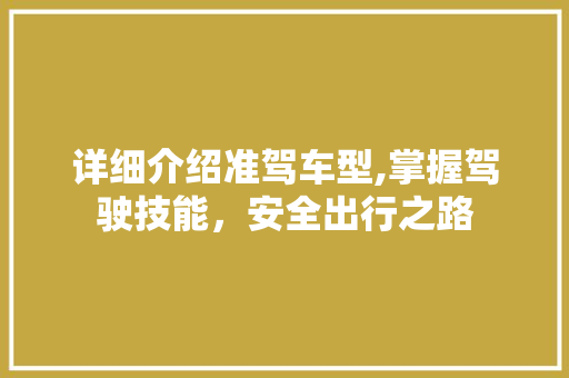 详细介绍准驾车型,掌握驾驶技能，安全出行之路