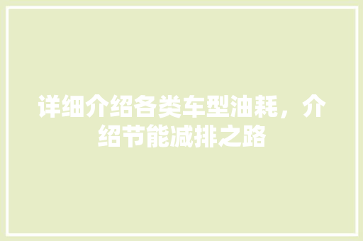 详细介绍各类车型油耗，介绍节能减排之路