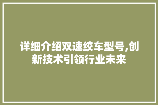 详细介绍双速绞车型号,创新技术引领行业未来