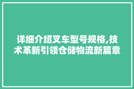 详细介绍叉车型号规格,技术革新引领仓储物流新篇章