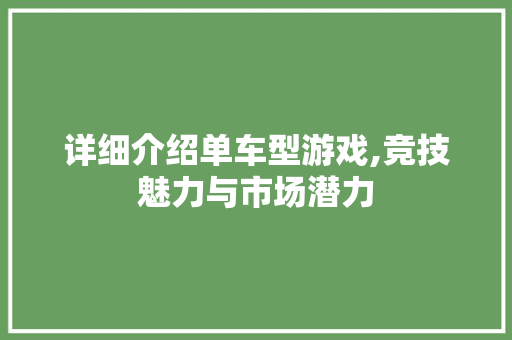详细介绍单车型游戏,竞技魅力与市场潜力