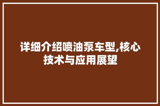 详细介绍喷油泵车型,核心技术与应用展望