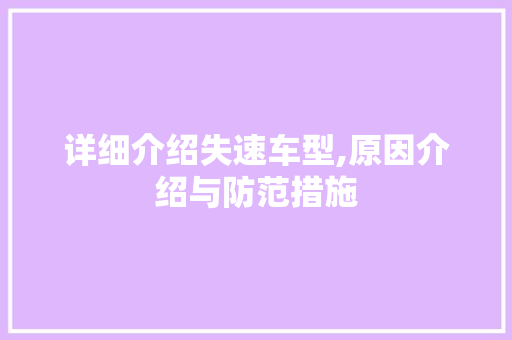 详细介绍失速车型,原因介绍与防范措施