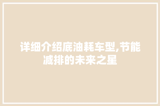 详细介绍底油耗车型,节能减排的未来之星
