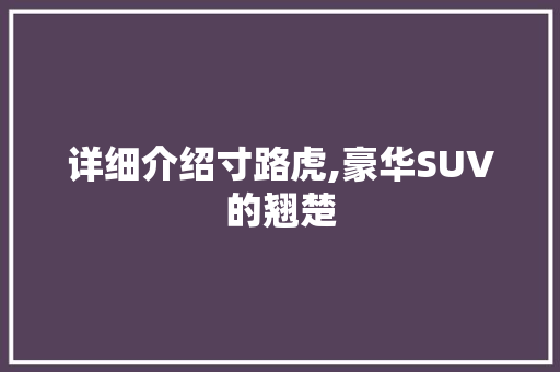 详细介绍寸路虎,豪华SUV的翘楚