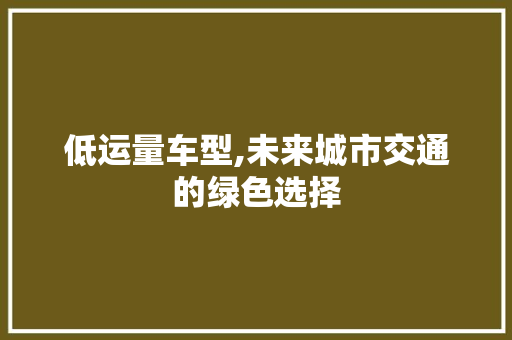 低运量车型,未来城市交通的绿色选择