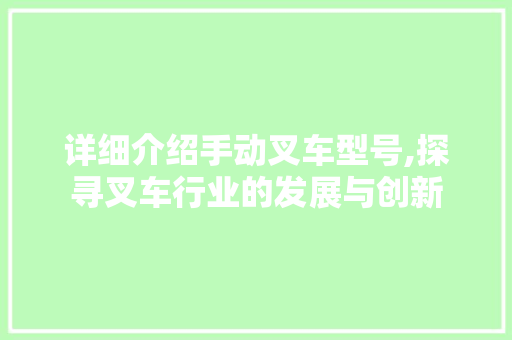 详细介绍手动叉车型号,探寻叉车行业的发展与创新