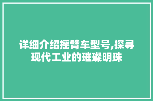 详细介绍摇臂车型号,探寻现代工业的璀璨明珠