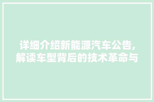 详细介绍新能源汽车公告,解读车型背后的技术革命与市场趋势