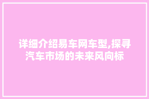 详细介绍易车网车型,探寻汽车市场的未来风向标