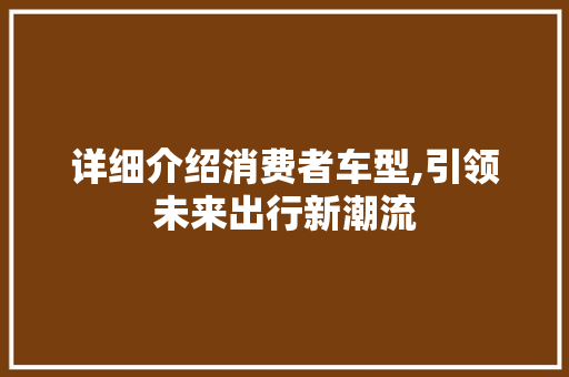 详细介绍消费者车型,引领未来出行新潮流