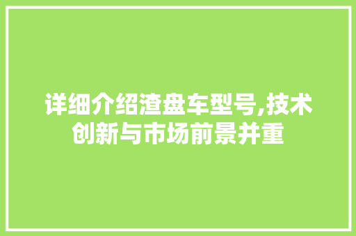 详细介绍渣盘车型号,技术创新与市场前景并重