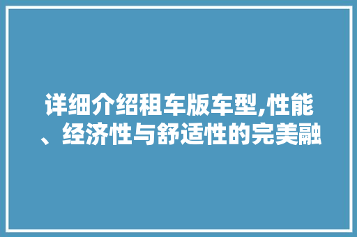 详细介绍租车版车型,性能、经济性与舒适性的完美融合 新款车型