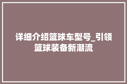 详细介绍篮球车型号_引领篮球装备新潮流