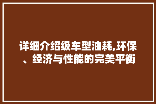 详细介绍级车型油耗,环保、经济与性能的完美平衡