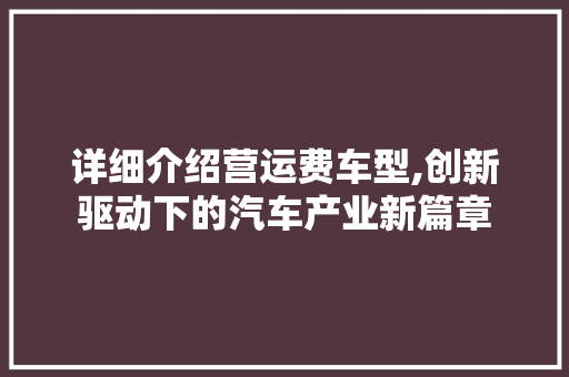 详细介绍营运费车型,创新驱动下的汽车产业新篇章
