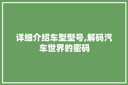 详细介绍车型型号,解码汽车世界的密码
