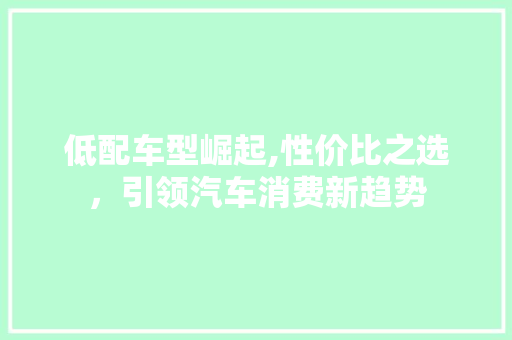 低配车型崛起,性价比之选，引领汽车消费新趋势