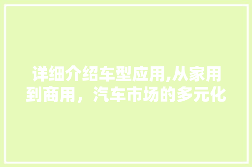 详细介绍车型应用,从家用到商用，汽车市场的多元化需求