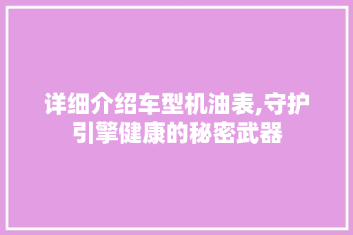 详细介绍车型机油表,守护引擎健康的秘密武器
