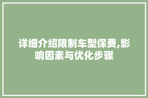 详细介绍限制车型保费,影响因素与优化步骤