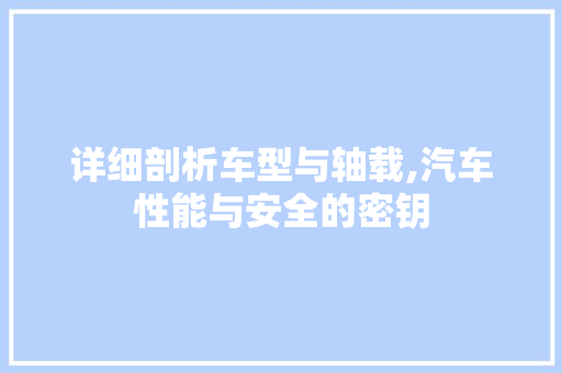 详细剖析车型与轴载,汽车性能与安全的密钥